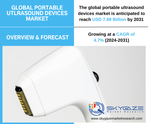 market details about the global portable ultrasound devices market along with an image of ultrasound sensor head.